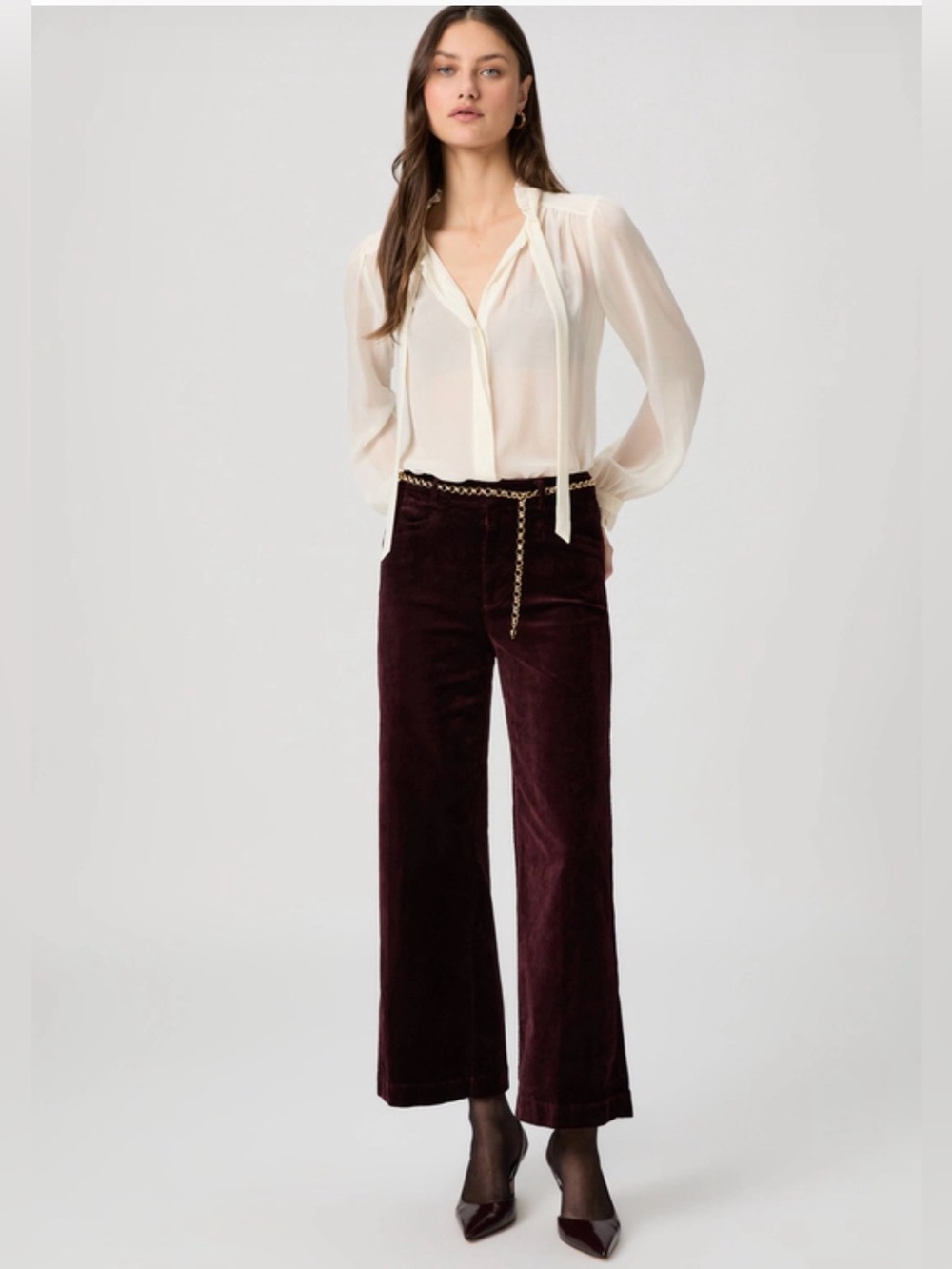 PAIGE Anessa Trouser Wide Leg Ankle-Cropped Jeans in Dark Oxblood